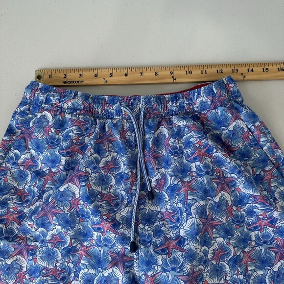 Peter Millar Swim Trunks Size M Blue Seaside Baja Flowers Starfish Beach - Picture 4 of 9